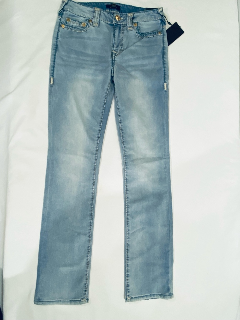 True Religion Billie 27 Mid Rise Straight Leg Super T Women's Jeans NEW Lt blue
